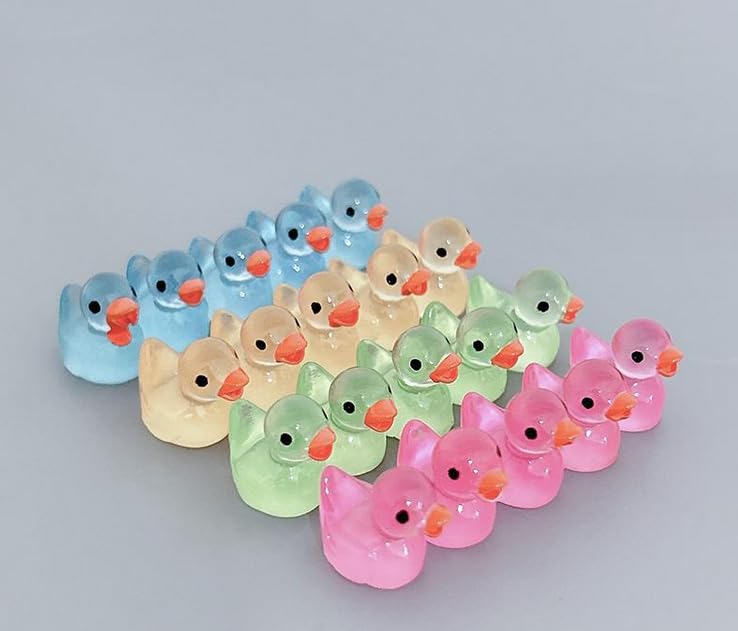 100 Pink Mini Resin Ducks – Glow in the Dark, 15mm Dollhouse Decor for Fairy Gardens, Aquariums, and DIY Crafts
