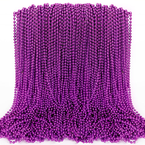100 Purple Mardi Gras Beads - 33-Inch Plastic Bead Necklaces for Parade Throws and Party Favors