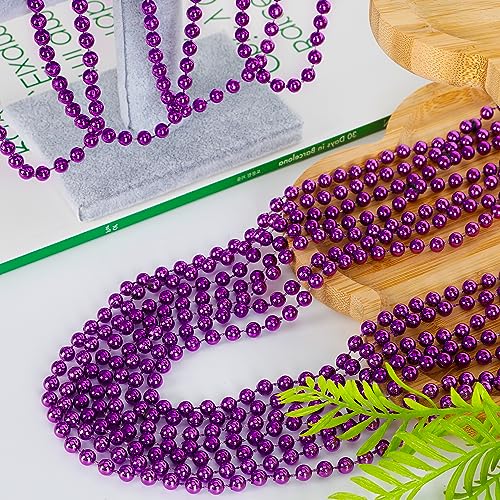 100 Purple Mardi Gras Beads - 33-Inch Plastic Bead Necklaces for Parade Throws and Party Favors