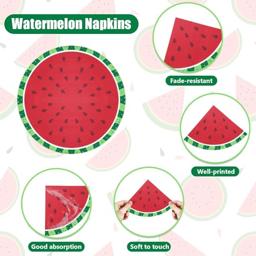 100 Watermelon Napkins - Disposable 13x13 Inch Paper Napkins for Summer Parties, Picnics, and Baby Showers