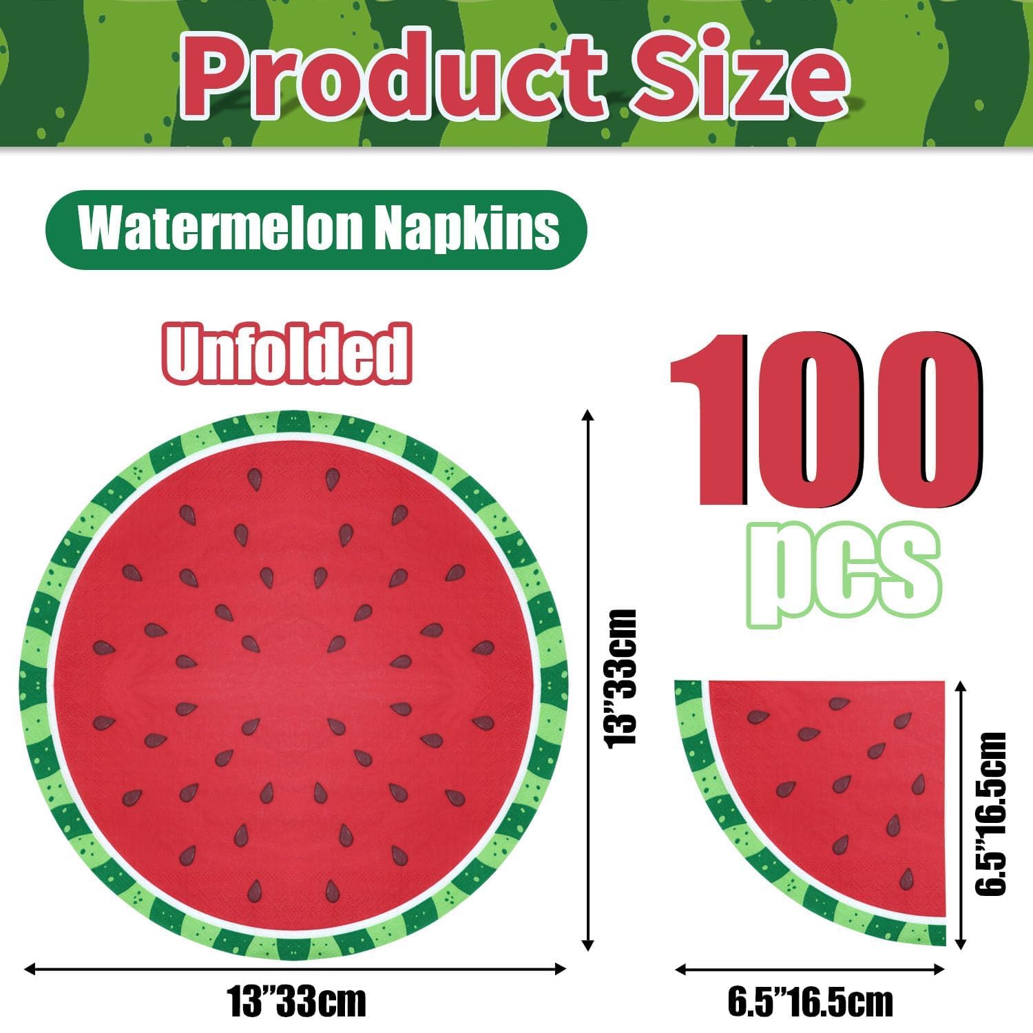 100 Watermelon Napkins - Disposable 13x13 Inch Paper Napkins for Summer Parties, Picnics, and Baby Showers