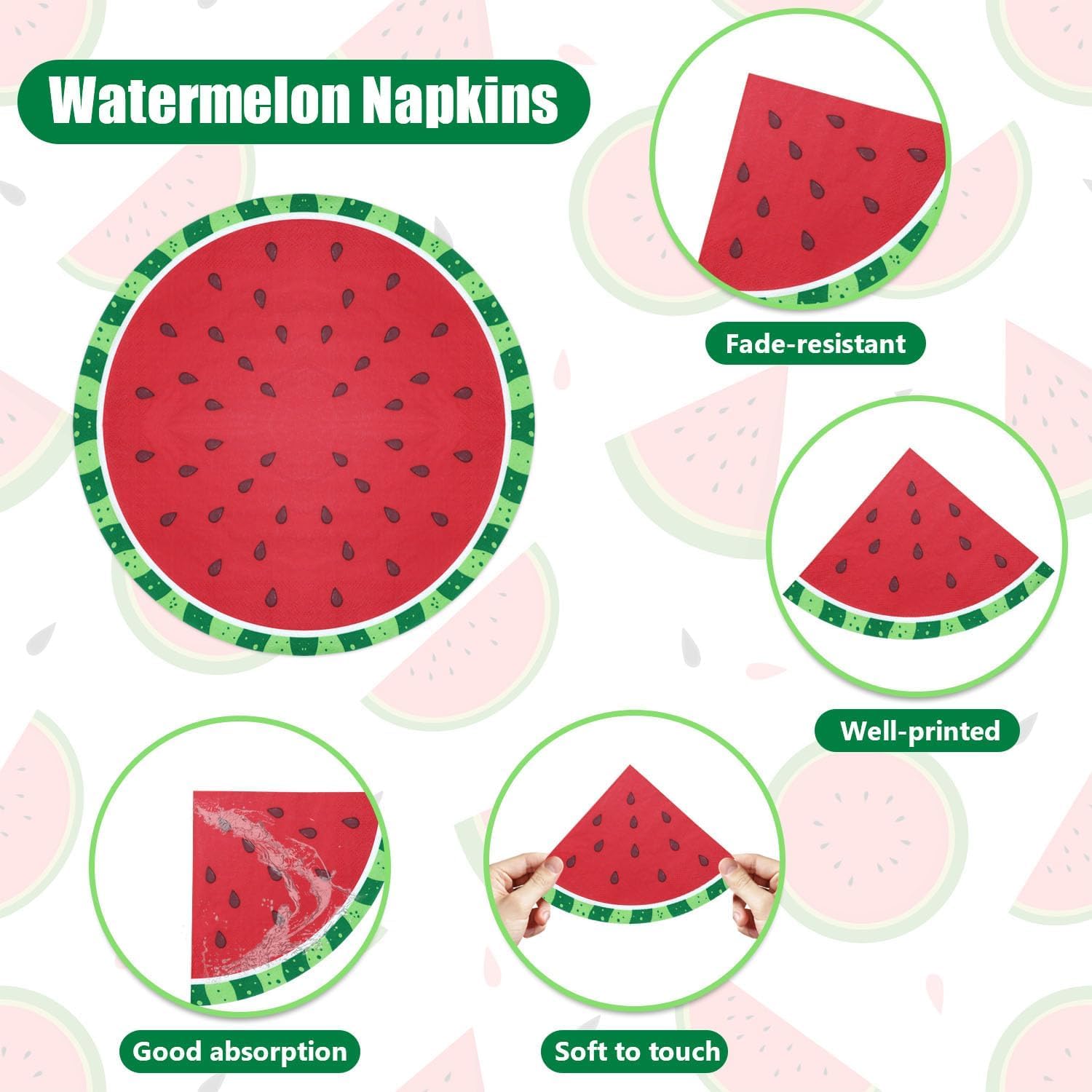 100 Watermelon Napkins - Disposable 13x13 Inch Paper Napkins for Summer Parties, Picnics, and Baby Showers