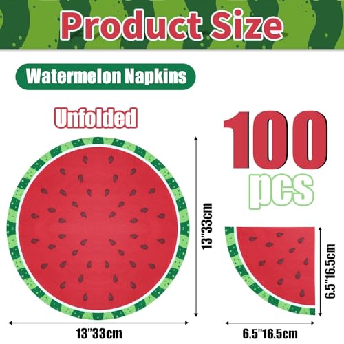 100 Watermelon Napkins - Disposable 13x13 Inch Paper Napkins for Summer Parties, Picnics, and Baby Showers
