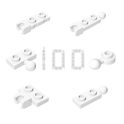 100 White 1x2 Building Plates with Ball and Socket Connectors, Compatible with Major Brick Brands