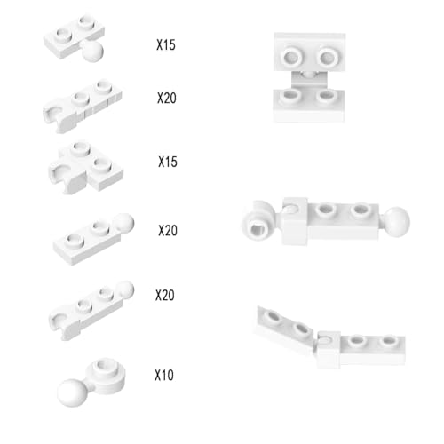 100 White 1x2 Building Plates with Ball and Socket Connectors, Compatible with Major Brick Brands
