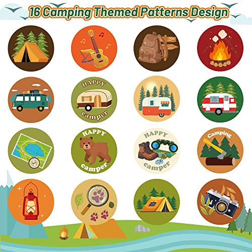 1000 Camping Stickers – 2 Rolls of Happy Camper Decals for Travel, Gifts, and Rewards