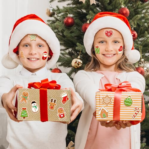 1000 Christmas Gingerbread Man Stickers - 2 Rolls, 16 Designs, Waterproof Vinyl Decals for Holiday Crafts & Gifts