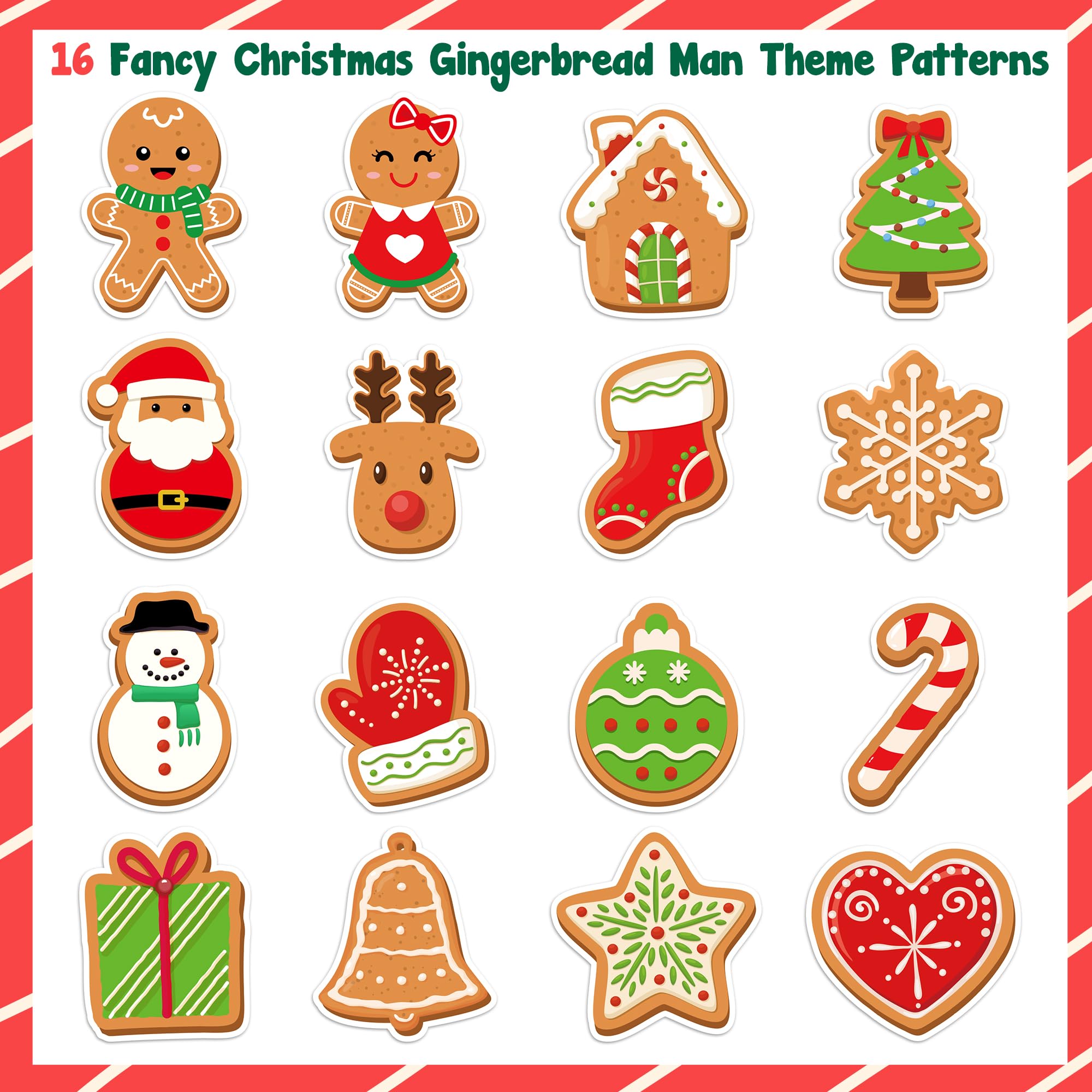 1000 Christmas Gingerbread Man Stickers - 2 Rolls, 16 Designs, Waterproof Vinyl Decals for Holiday Crafts & Gifts