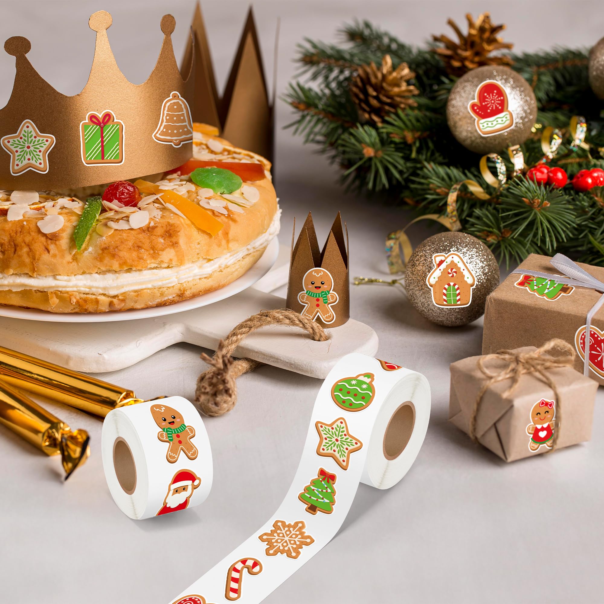 1000 Christmas Gingerbread Man Stickers - 2 Rolls, 16 Designs, Waterproof Vinyl Decals for Holiday Crafts & Gifts