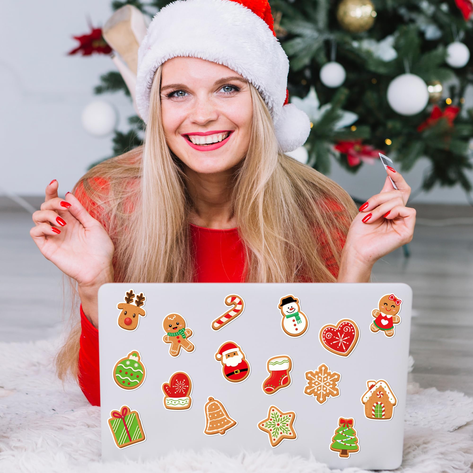 1000 Christmas Gingerbread Man Stickers - 2 Rolls, 16 Designs, Waterproof Vinyl Decals for Holiday Crafts & Gifts