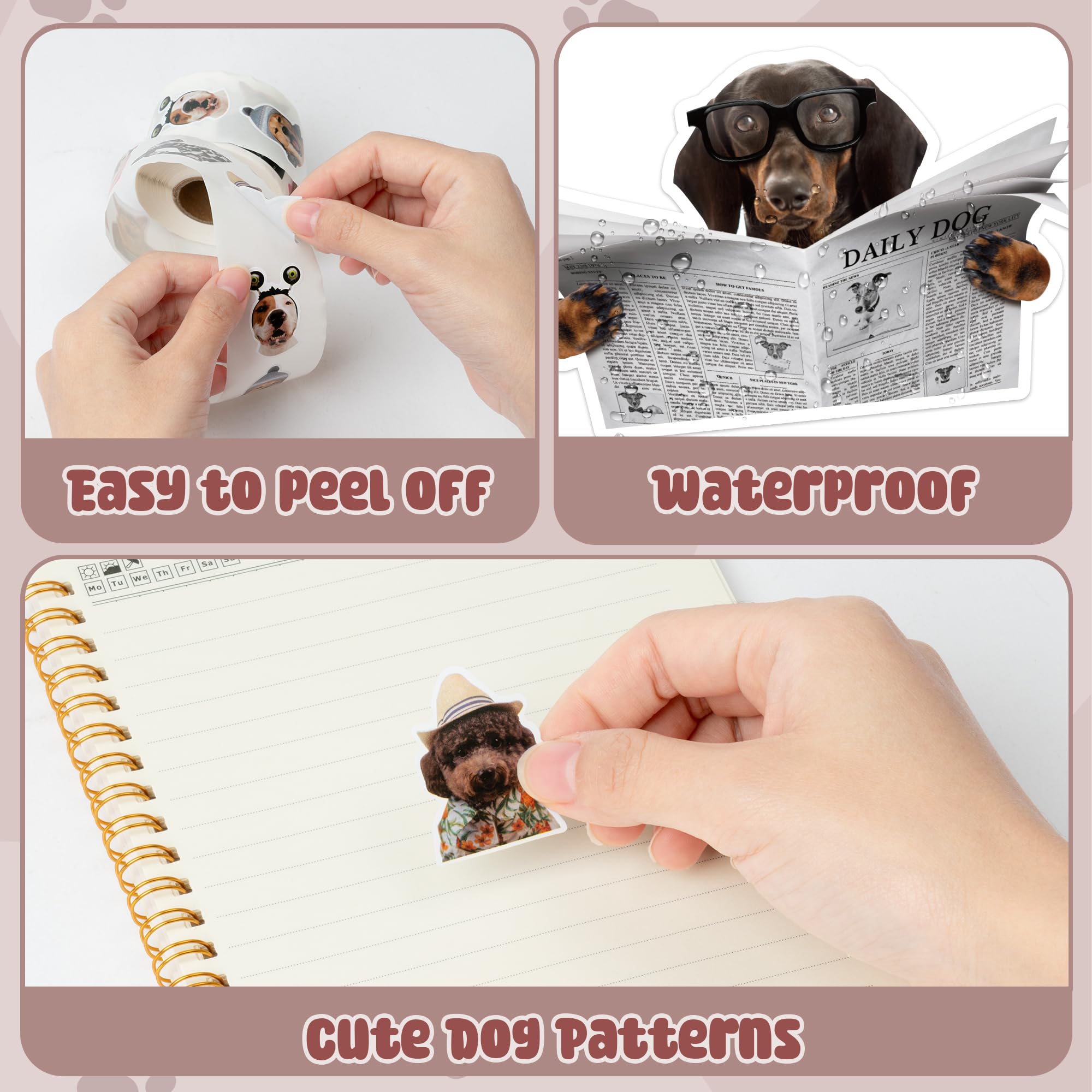 1000 Funny Dog Stickers on Rolls – 16 Cute Designs, Waterproof & Self-Adhesive