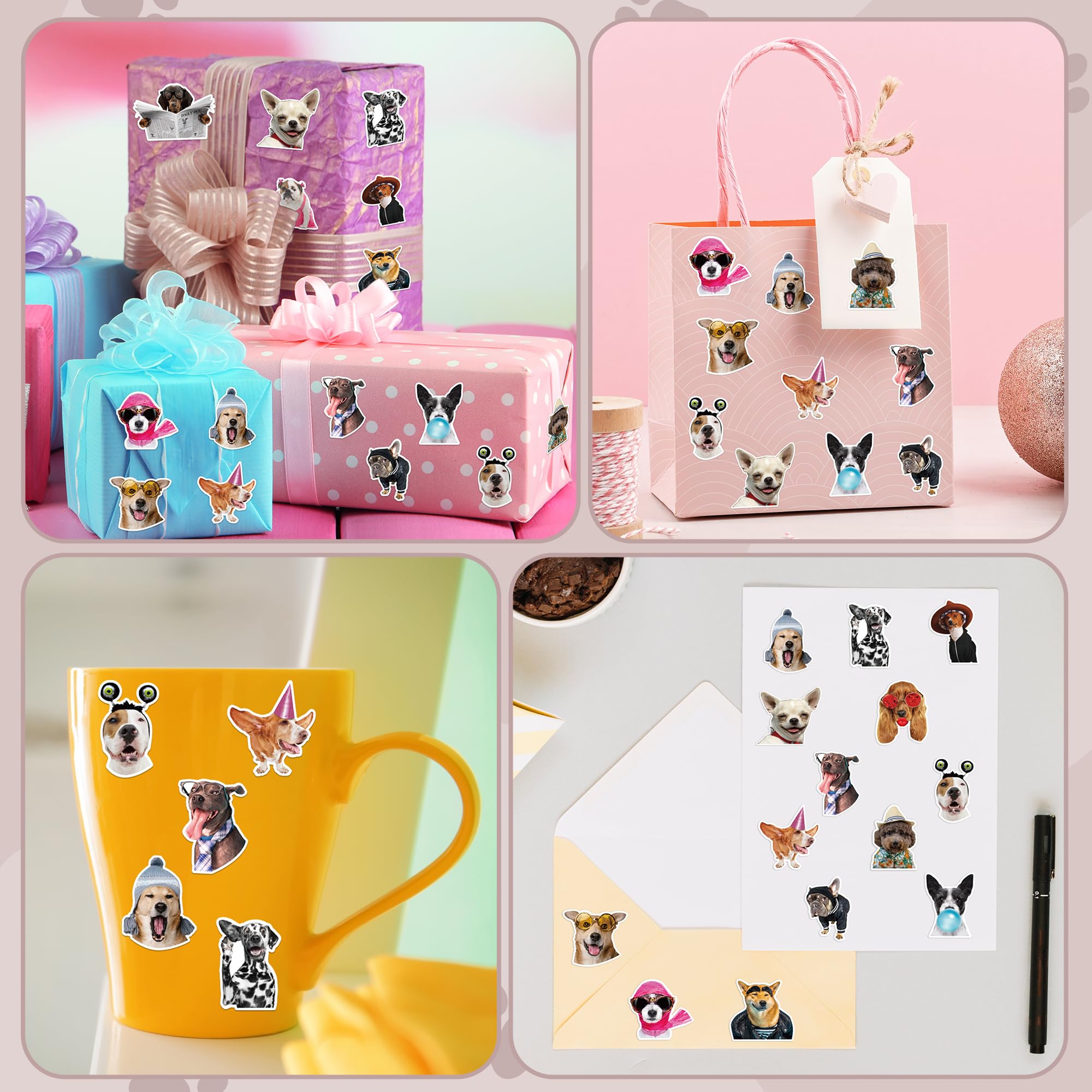 1000 Funny Dog Stickers on Rolls – 16 Cute Designs, Waterproof & Self-Adhesive