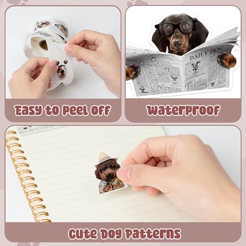 1000 Funny Dog Stickers on Rolls – 16 Cute Designs, Waterproof & Self-Adhesive