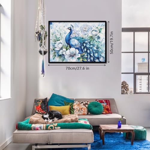 1000-Piece Blue Peacock Jigsaw Puzzle – Fantasy Ink Art Decor