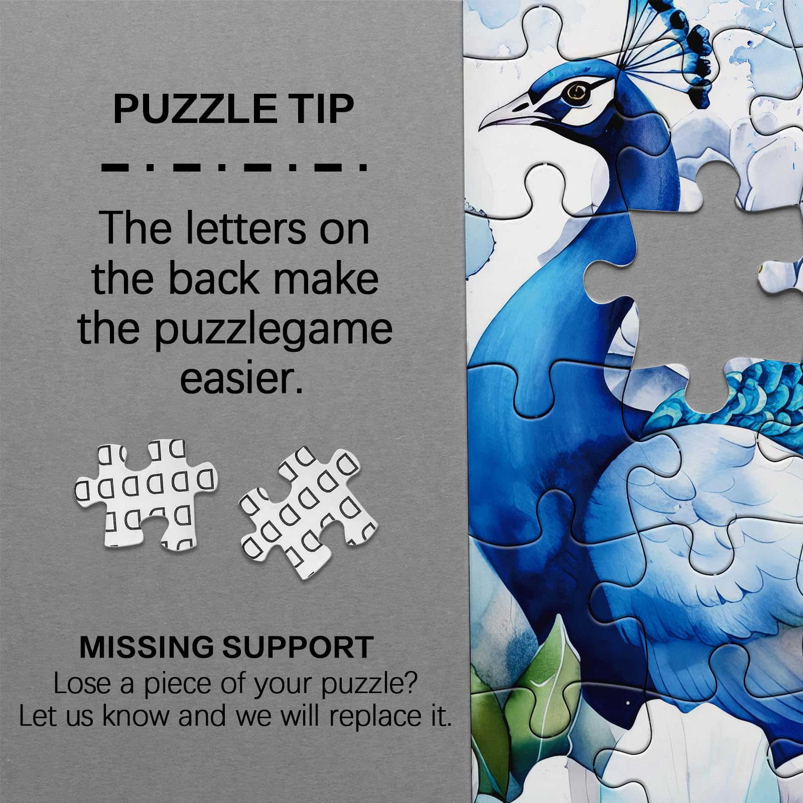 1000-Piece Blue Peacock Jigsaw Puzzle – Fantasy Ink Art Decor
