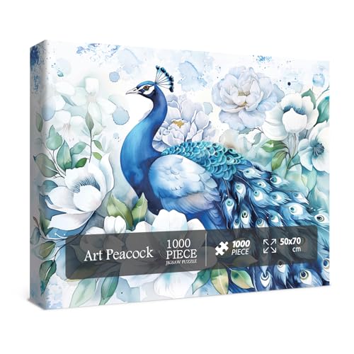 1000-Piece Blue Peacock Jigsaw Puzzle – Fantasy Ink Art Decor