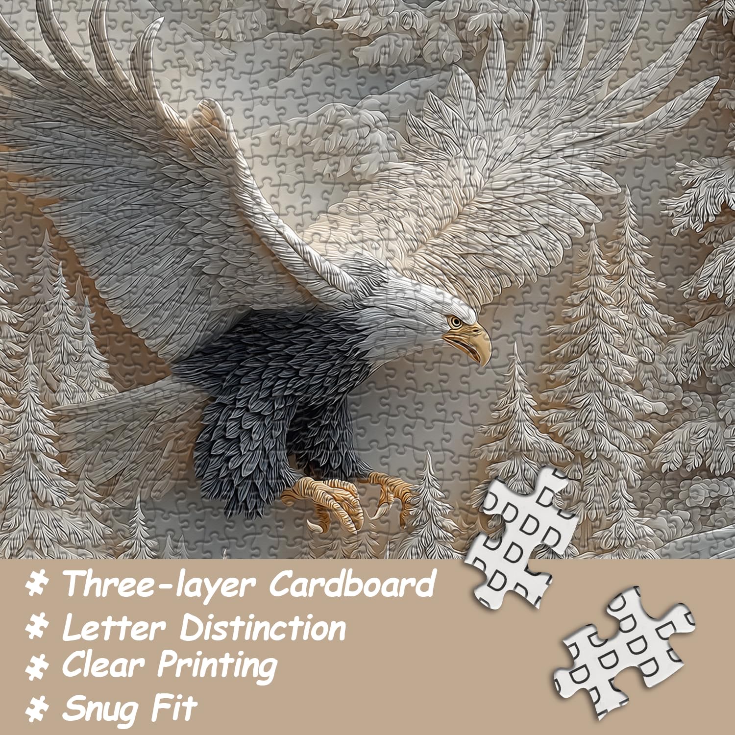 1000-Piece Carved Eagle Jigsaw Puzzle – Bald Eagle in Winter Forest