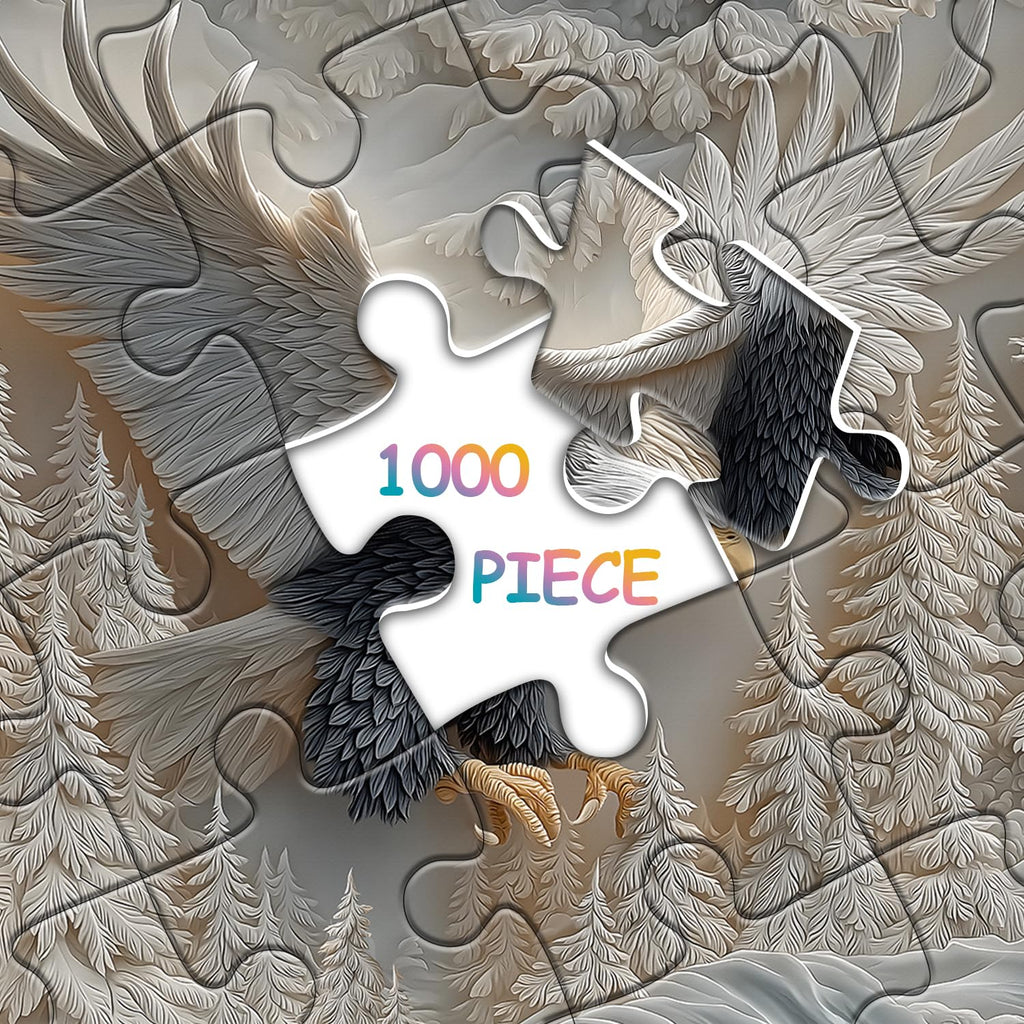 1000-Piece Carved Eagle Jigsaw Puzzle – Bald Eagle in Winter Forest