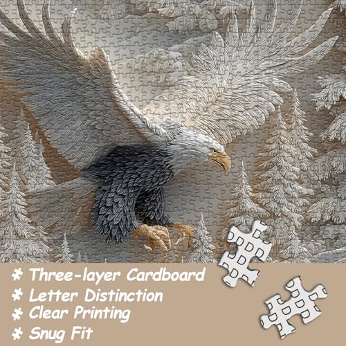 1000-Piece Carved Eagle Jigsaw Puzzle – Bald Eagle in Winter Forest