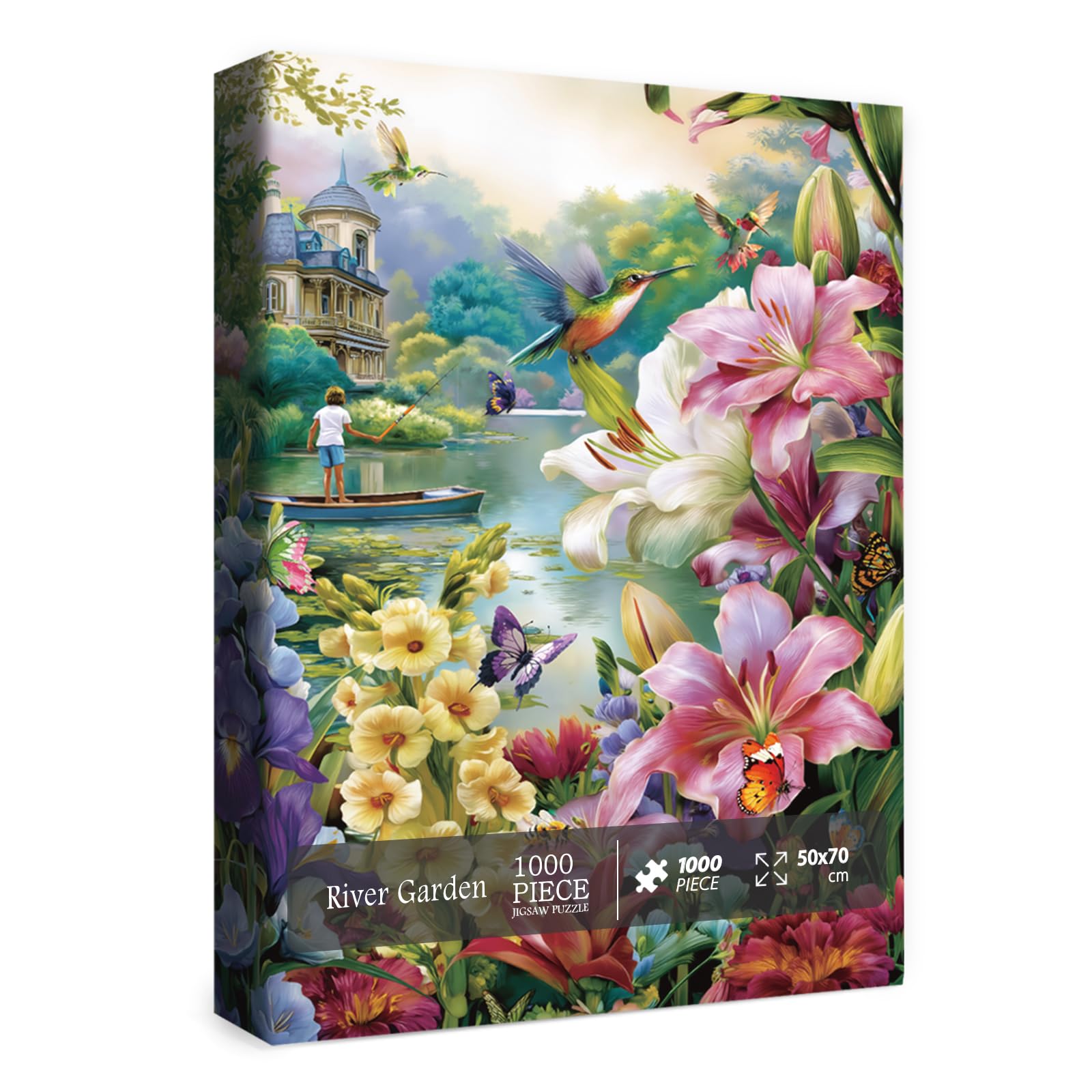 1000 Piece Flower Landscape Puzzle with Letters on Back – Colorful Floral Jigsaw for Adults, Includes Poster and Missing Piece Support