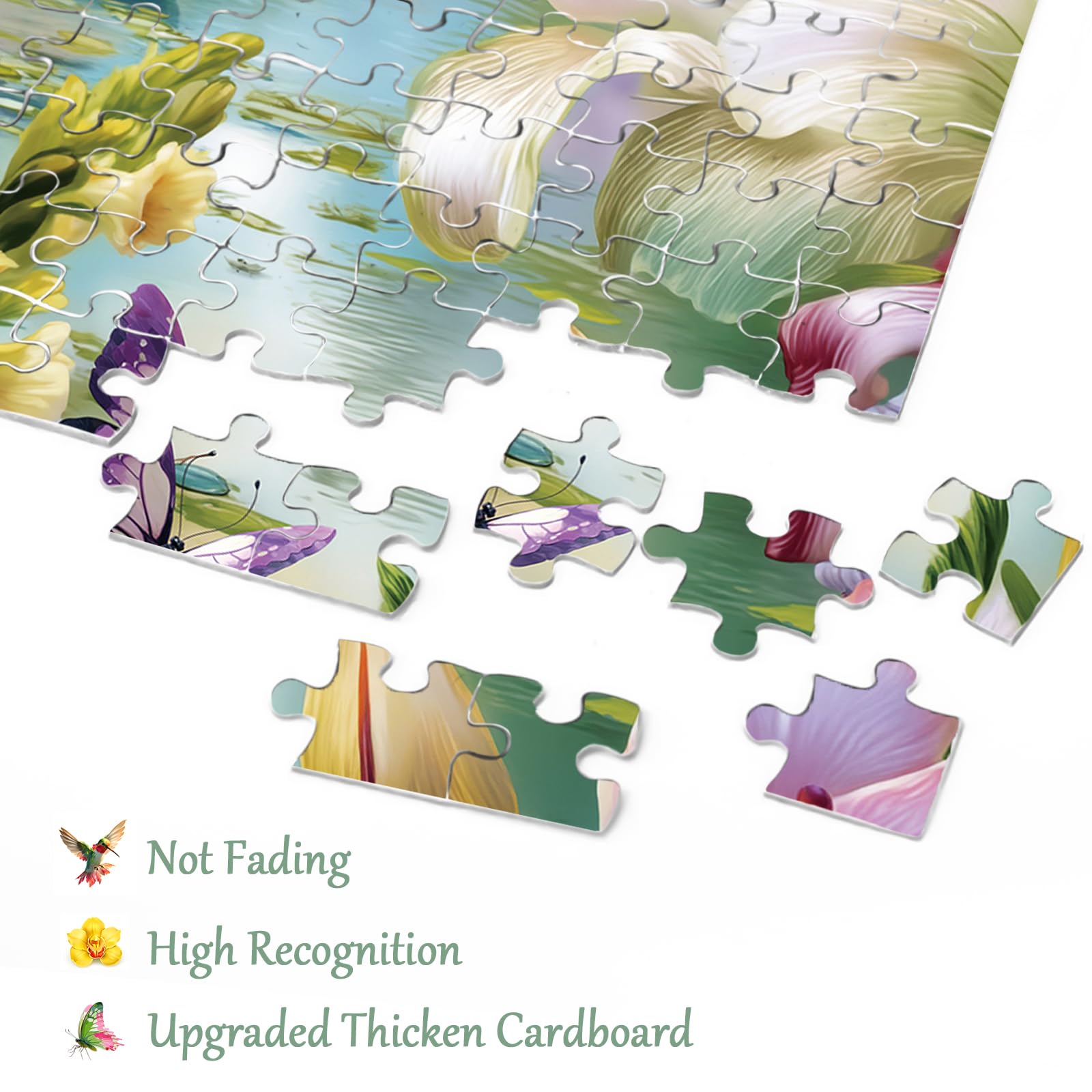 1000 Piece Flower Landscape Puzzle with Letters on Back – Colorful Floral Jigsaw for Adults, Includes Poster and Missing Piece Support