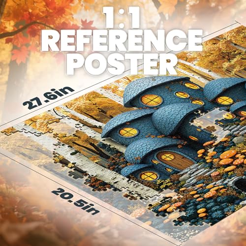 1000 Piece Forest Mushroom Stone House Puzzle - Adult Jigsaw with Poster & Letters on Back