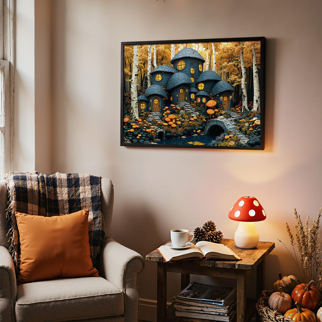 1000 Piece Forest Mushroom Stone House Puzzle - Adult Jigsaw with Poster & Letters on Back