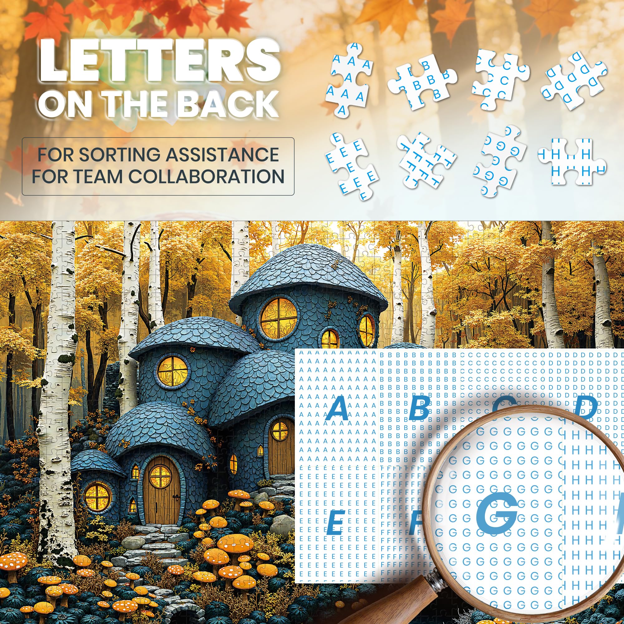 1000 Piece Forest Mushroom Stone House Puzzle - Adult Jigsaw with Poster & Letters on Back