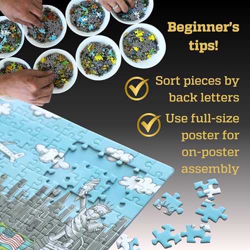 1000 Piece Funny Cats & Dogs USA Map Puzzle by GERJATO – Thick HD Blue Card, Letters on Back, Gift Box with Poster
