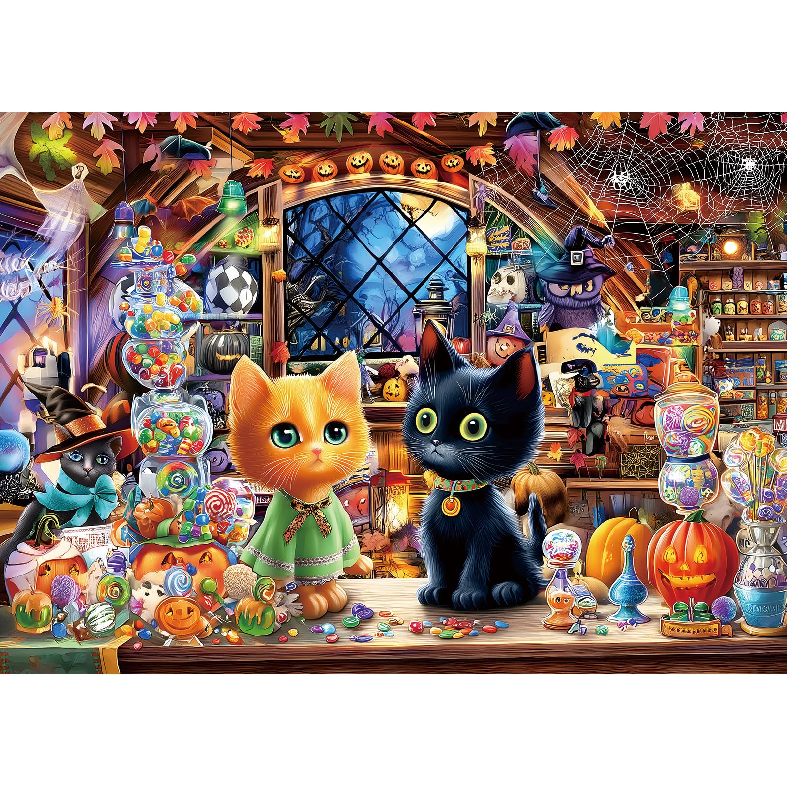 1000-Piece Halloween Cat Puzzle with Witch Magic Shop – PuzzOne Jigsaw for Adults 27.5" x 19.7"