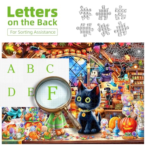 1000-Piece Halloween Cat Puzzle with Witch Magic Shop – PuzzOne Jigsaw for Adults 27.5" x 19.7"