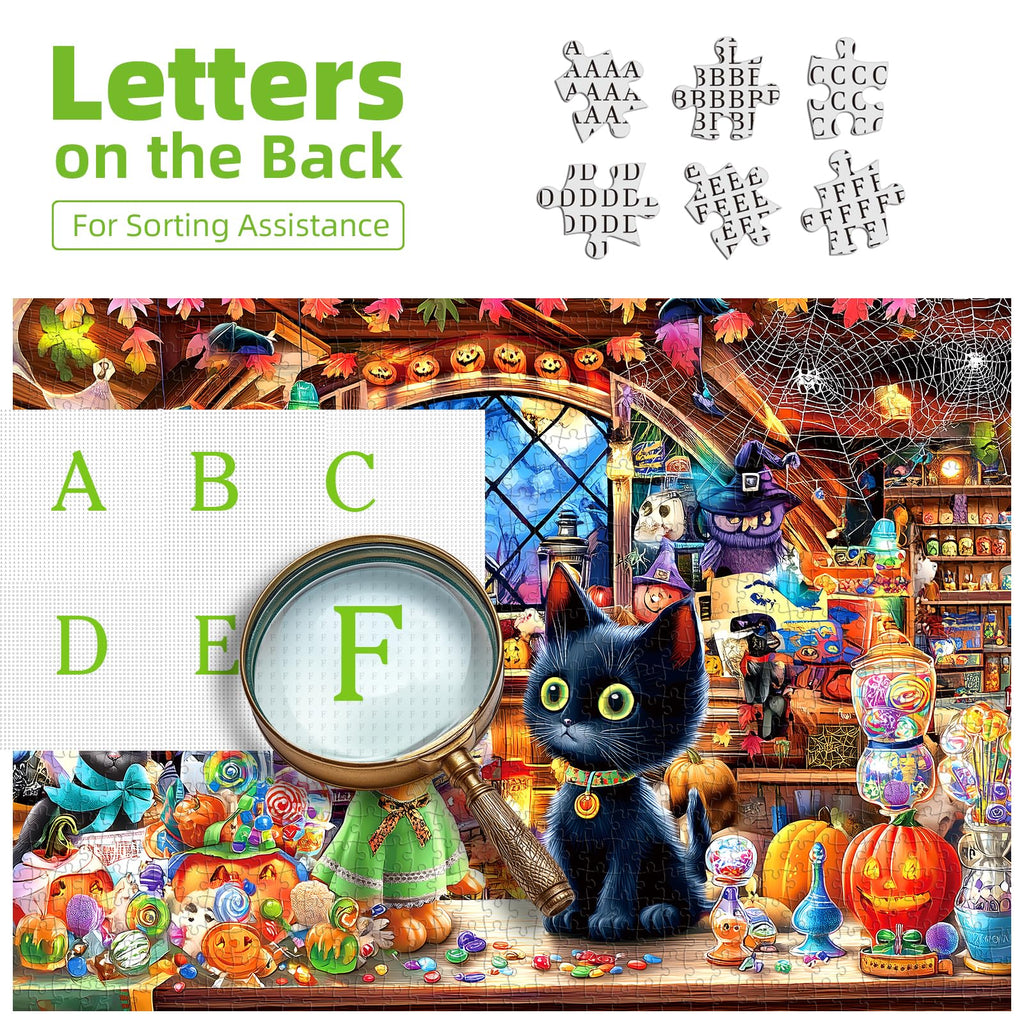 1000-Piece Halloween Cat Puzzle with Witch Magic Shop – PuzzOne Jigsaw for Adults 27.5" x 19.7"