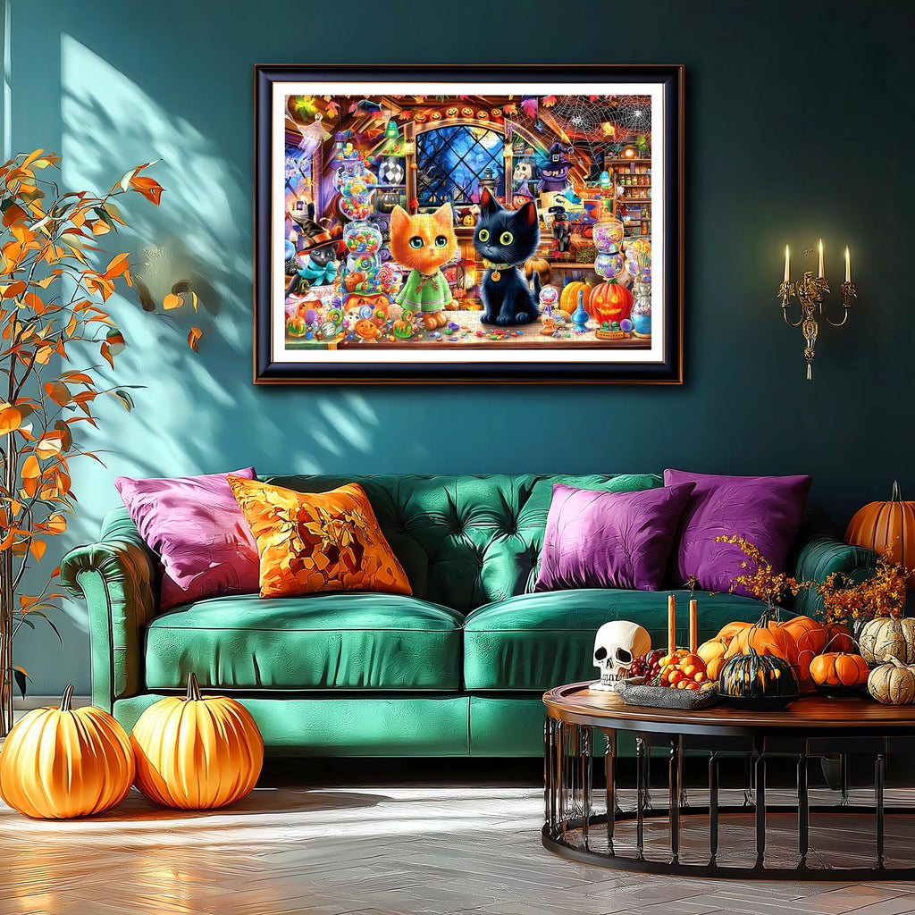 1000-Piece Halloween Cat Puzzle with Witch Magic Shop – PuzzOne Jigsaw for Adults 27.5" x 19.7"