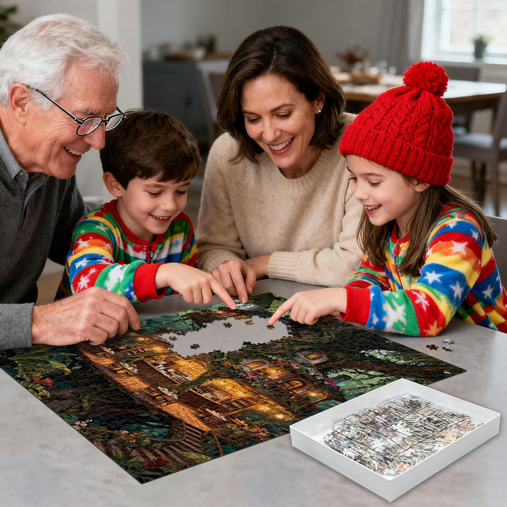 1000-Piece Magical Forest Treehouse Cafe Jigsaw Puzzle for Adults – Whimsical Wall Decor, 19.7 x 27.56 Inches