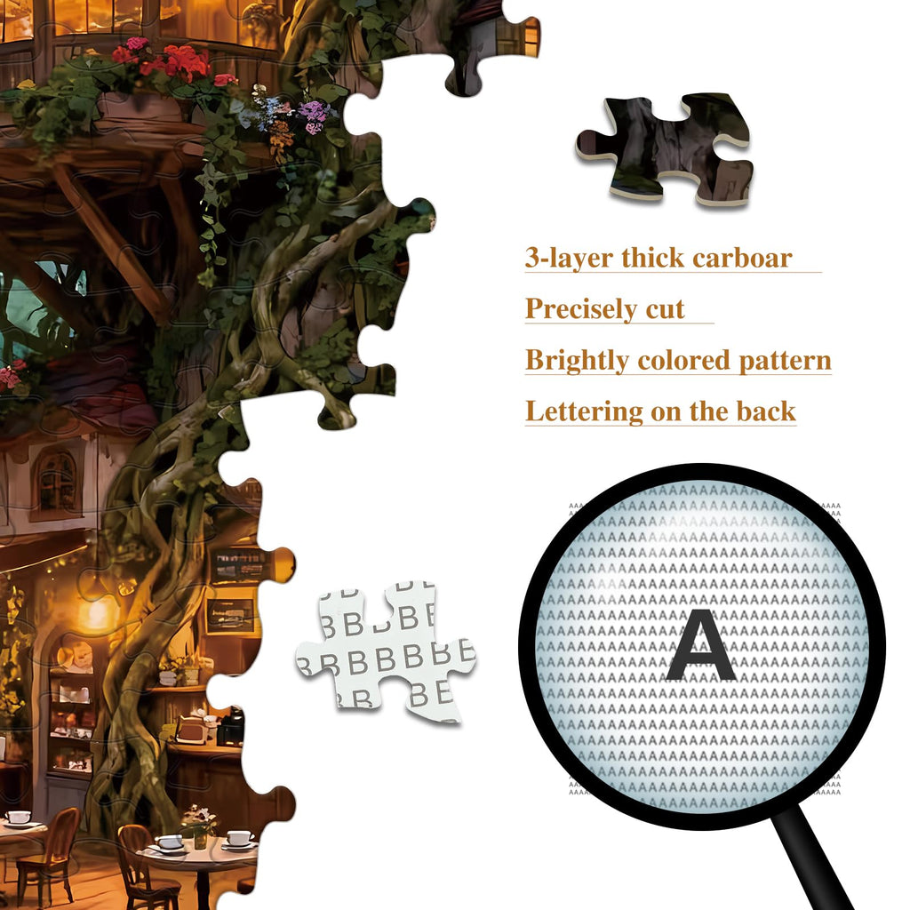 1000-Piece Magical Forest Treehouse Cafe Jigsaw Puzzle for Adults – Whimsical Wall Decor, 19.7 x 27.56 Inches