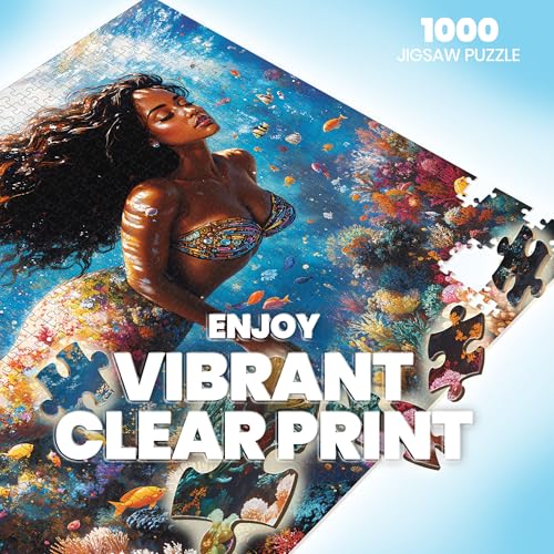 1000-Piece Mermaid Jigsaw Puzzle for Adults – Ocean Beach Scene with Letters on Back, Includes Full-Size Poster, 27.6 x 19.7 Inches