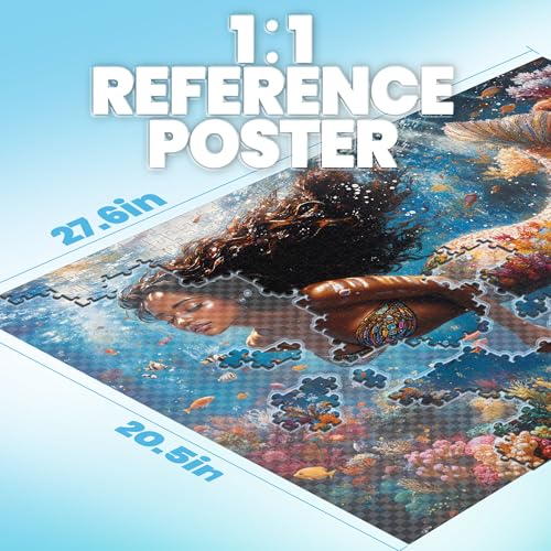 1000-Piece Mermaid Jigsaw Puzzle for Adults – Ocean Beach Scene with Letters on Back, Includes Full-Size Poster, 27.6 x 19.7 Inches
