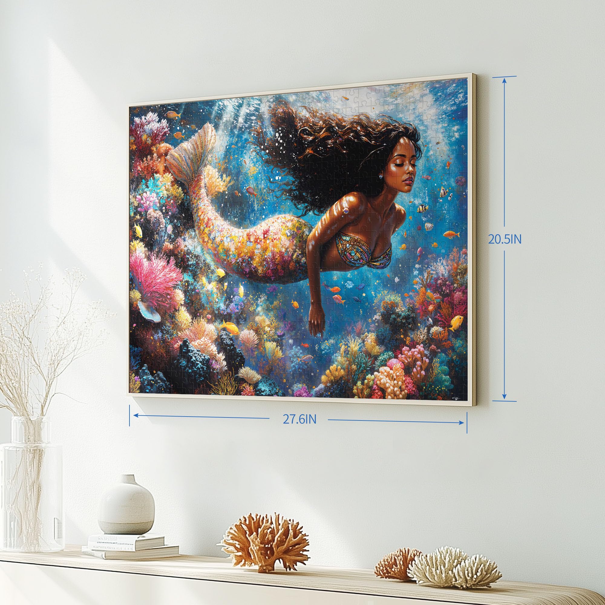 1000-Piece Mermaid Jigsaw Puzzle for Adults – Ocean Beach Scene with Letters on Back, Includes Full-Size Poster, 27.6 x 19.7 Inches