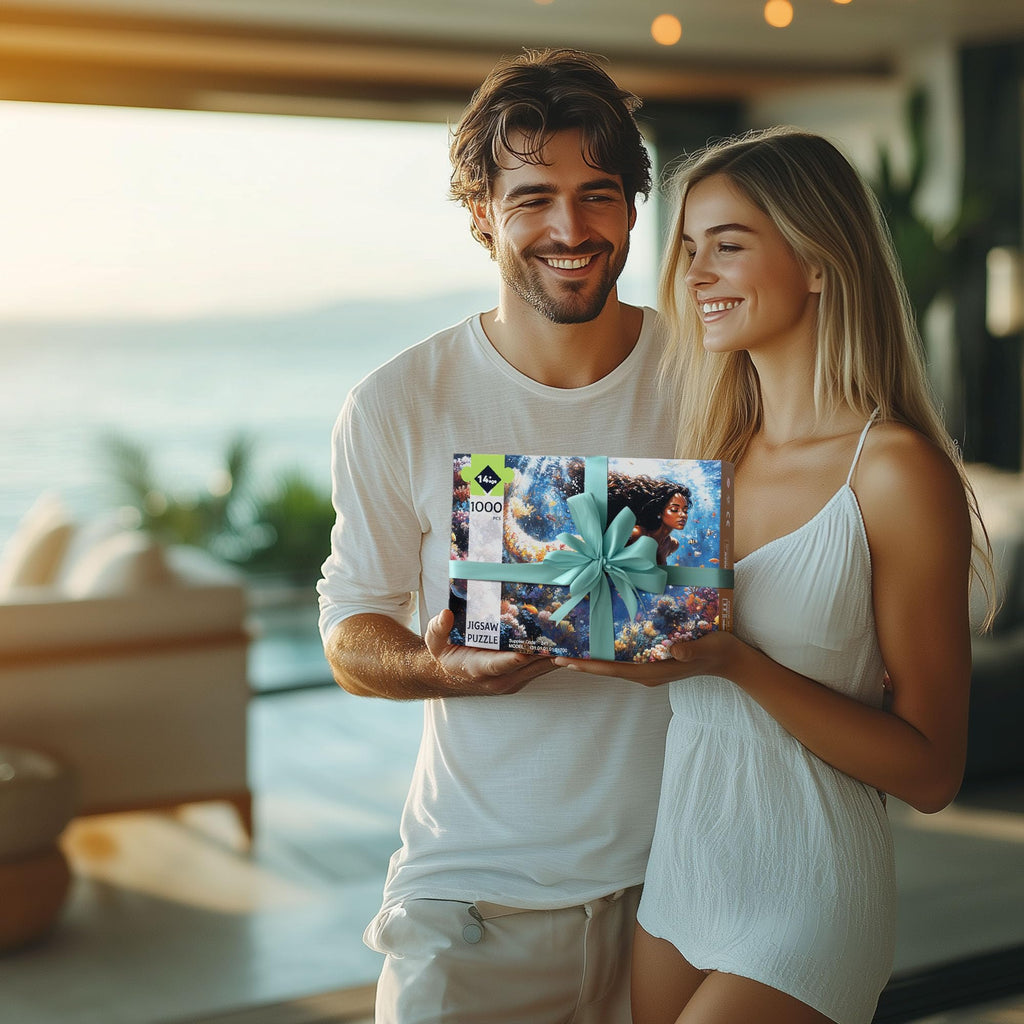 1000-Piece Mermaid Jigsaw Puzzle for Adults – Ocean Beach Scene with Letters on Back, Includes Full-Size Poster, 27.6 x 19.7 Inches
