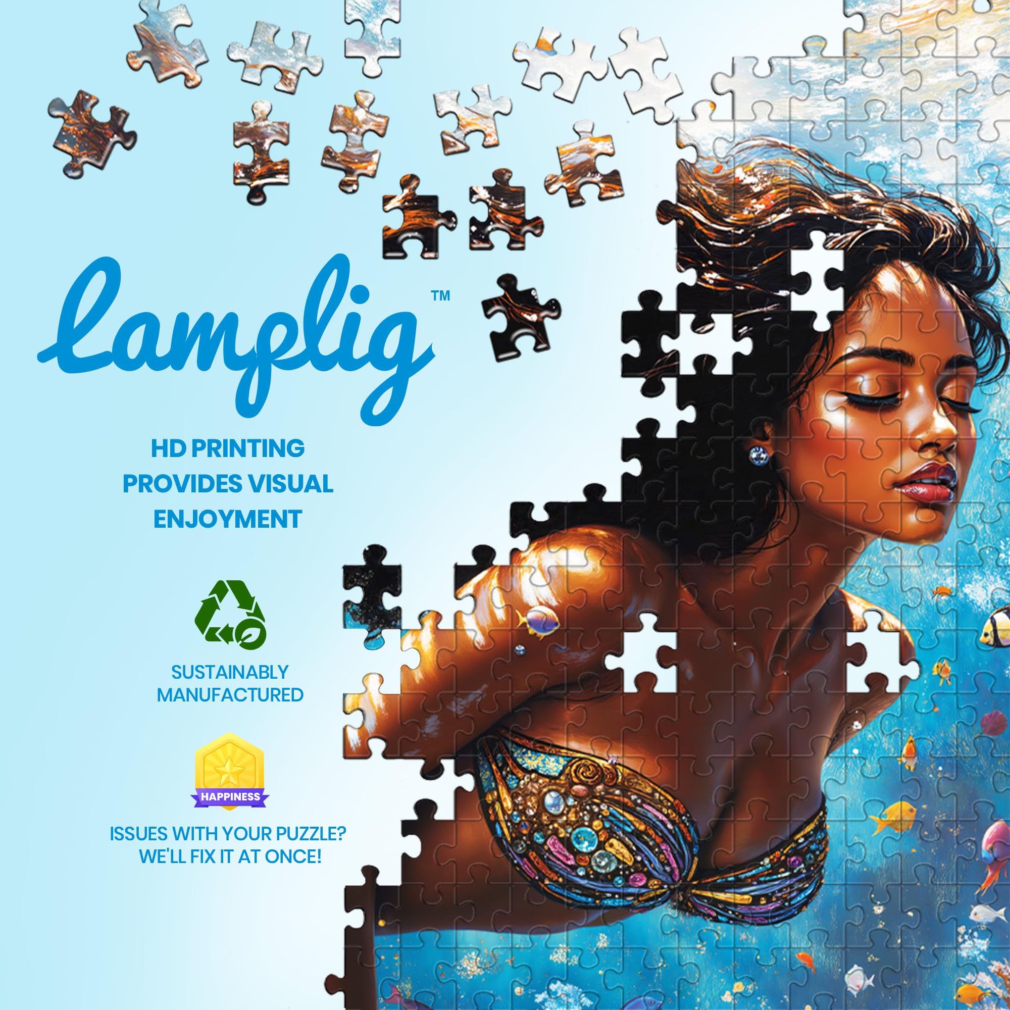 1000-Piece Mermaid Jigsaw Puzzle for Adults – Ocean Beach Scene with Letters on Back, Includes Full-Size Poster, 27.6 x 19.7 Inches