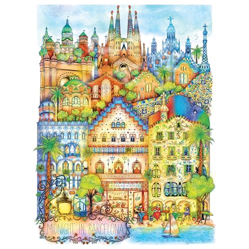1000 Piece Puzzle for Adults – Barcelona at Midnight – Hard Jigsaw by Madalina Tantareanu – Sagrada Familia, Park Güell, Casa Batlló – 27x20 Inches