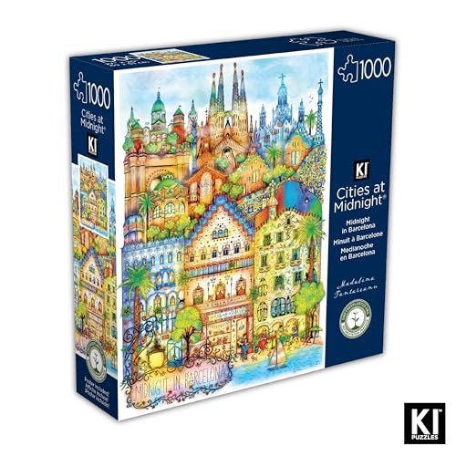 1000 Piece Puzzle for Adults – Barcelona at Midnight – Hard Jigsaw by Madalina Tantareanu – Sagrada Familia, Park Güell, Casa Batlló – 27x20 Inches