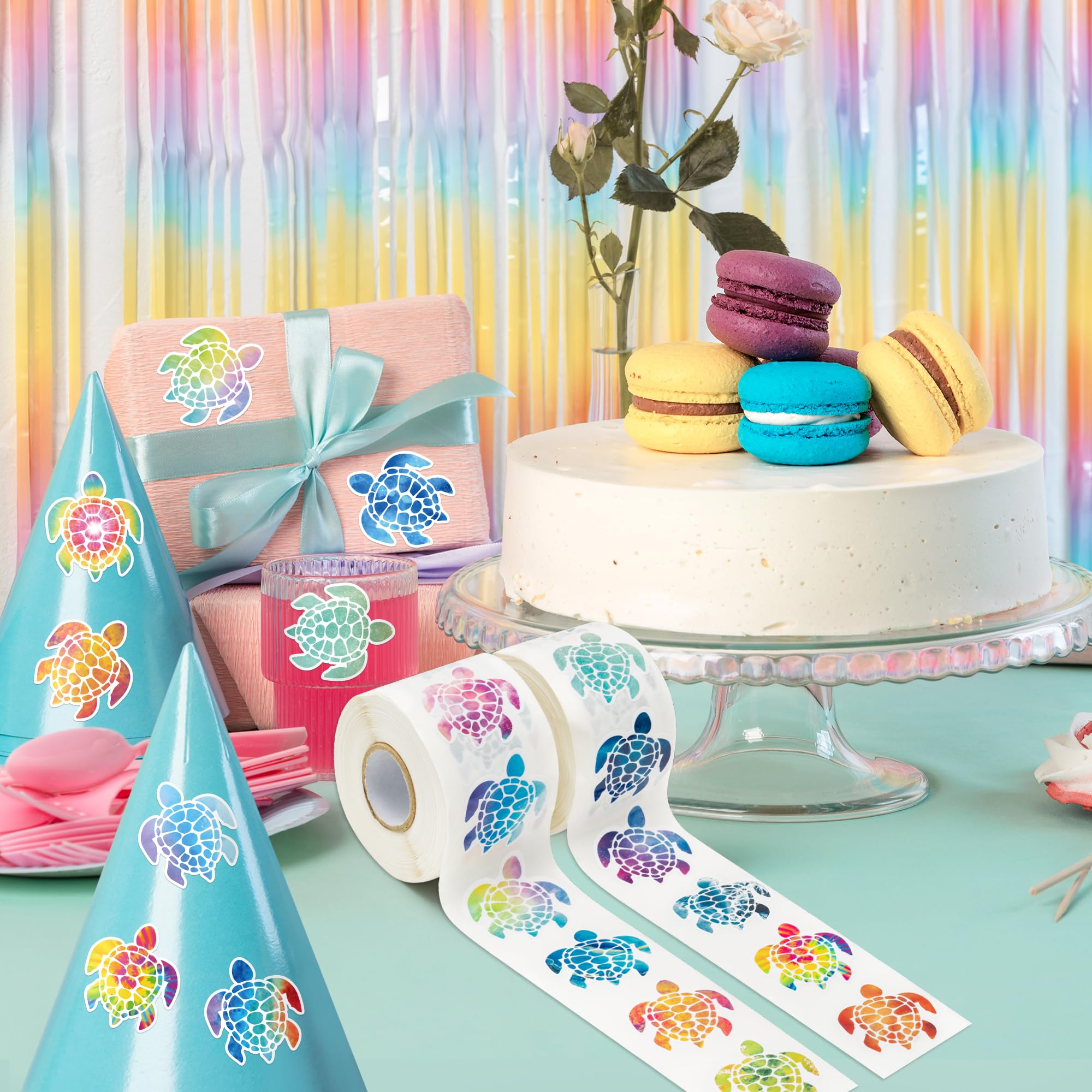 1000-Piece Spring Sea Turtle Stickers - 16 Colorful Patterns, 2 Rolls, Cute Self-Adhesive Decals for Kids Rewards, Party Favors, Water Bottles & Windows