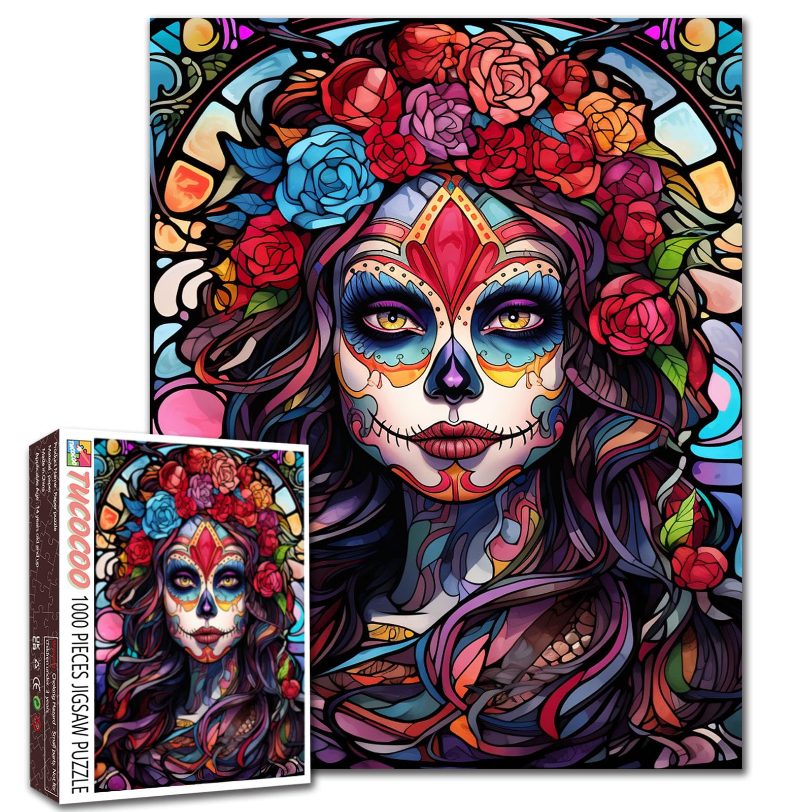 1000-Piece Sugar Skull Girl Jigsaw Puzzle – Day of the Dead Folk Art for Adults & Families
