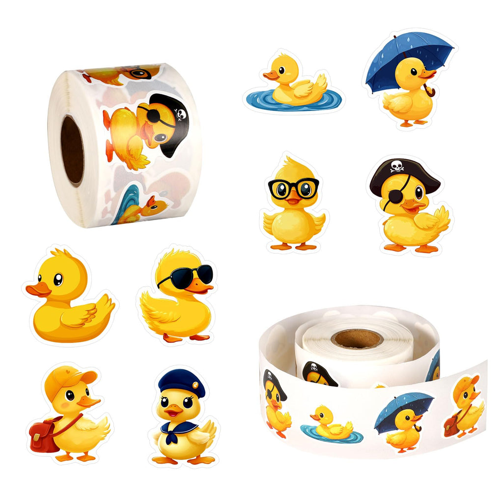 1000 Yellow Duck Stickers - 2 Rolls of 1.5in Cute Self-Adhesive Vinyl Decals for Laptop, Skateboard, Luggage