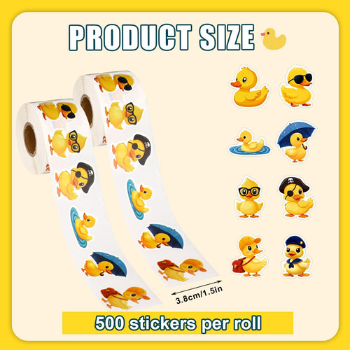 1000 Yellow Duck Stickers - 2 Rolls of 1.5in Cute Self-Adhesive Vinyl Decals for Laptop, Skateboard, Luggage
