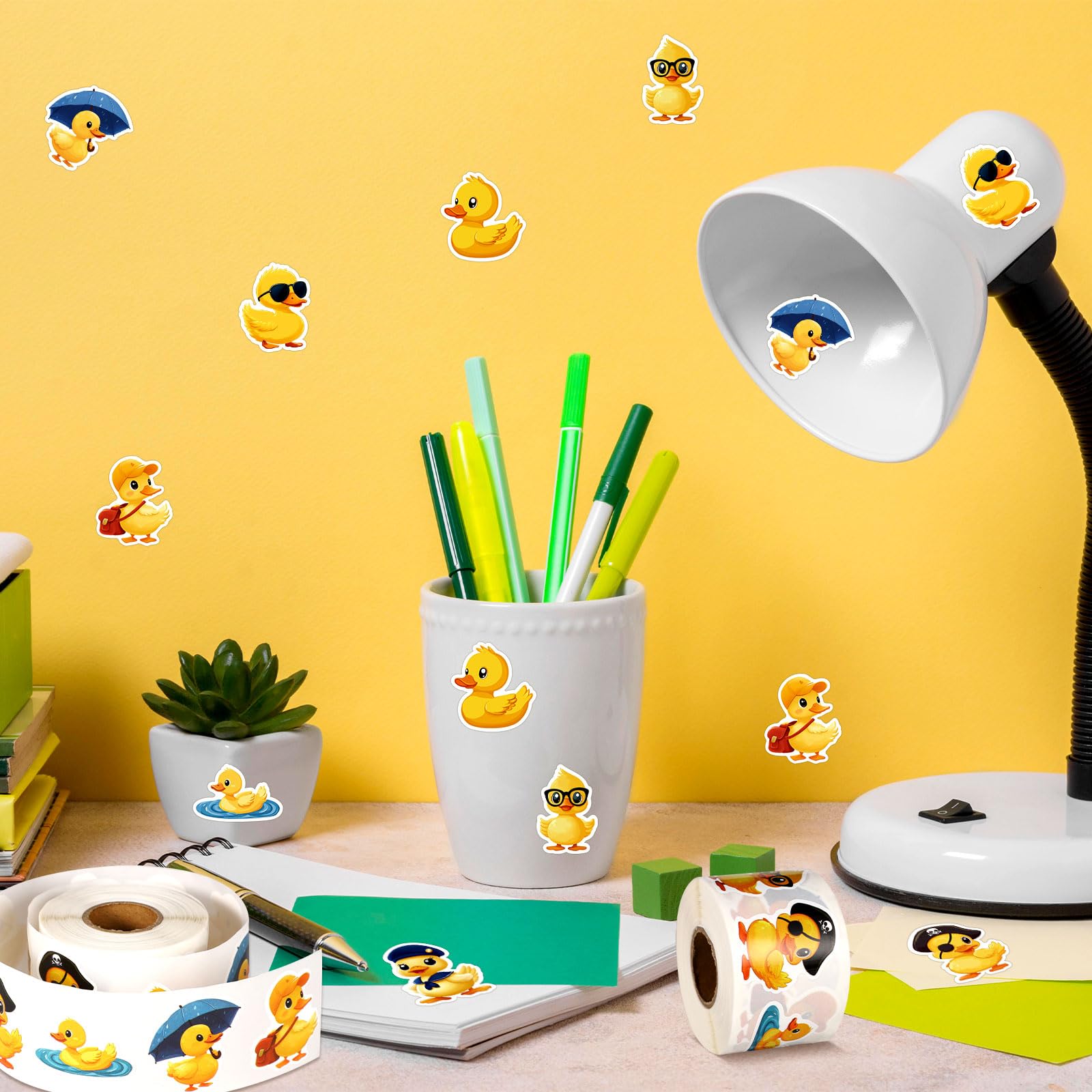 1000 Yellow Duck Stickers - 2 Rolls of 1.5in Cute Self-Adhesive Vinyl Decals for Laptop, Skateboard, Luggage