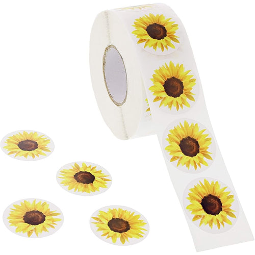 1000 Yellow Sunflower Stickers - BLUE PANDA Flower Decals Roll for DIY Crafts, Envelope Seals (1.5 Inch)