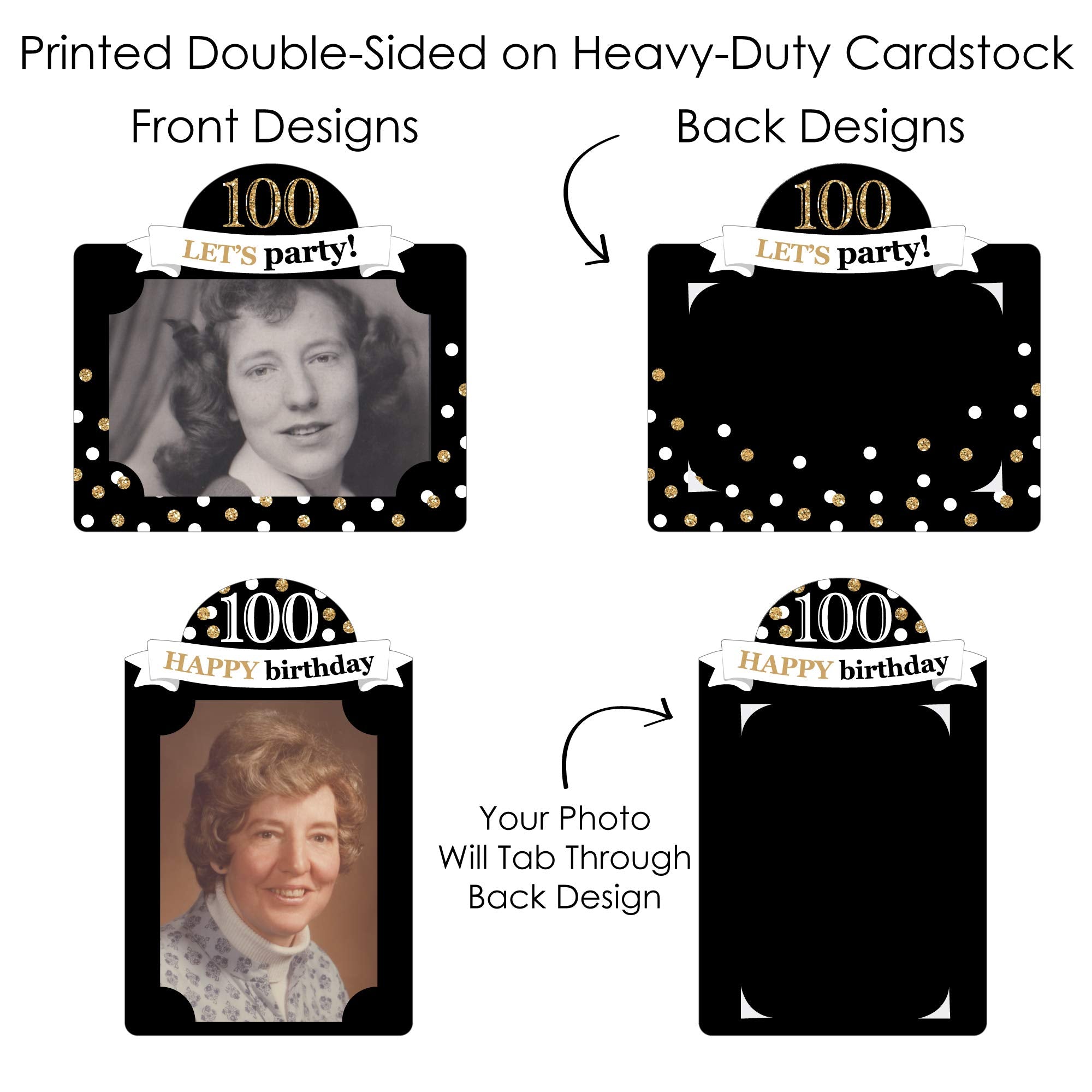 100th Birthday Photo Centerpiece Kit – 15 Gold Double-Sided Photo Holders with Sticks for 4x6 Photos