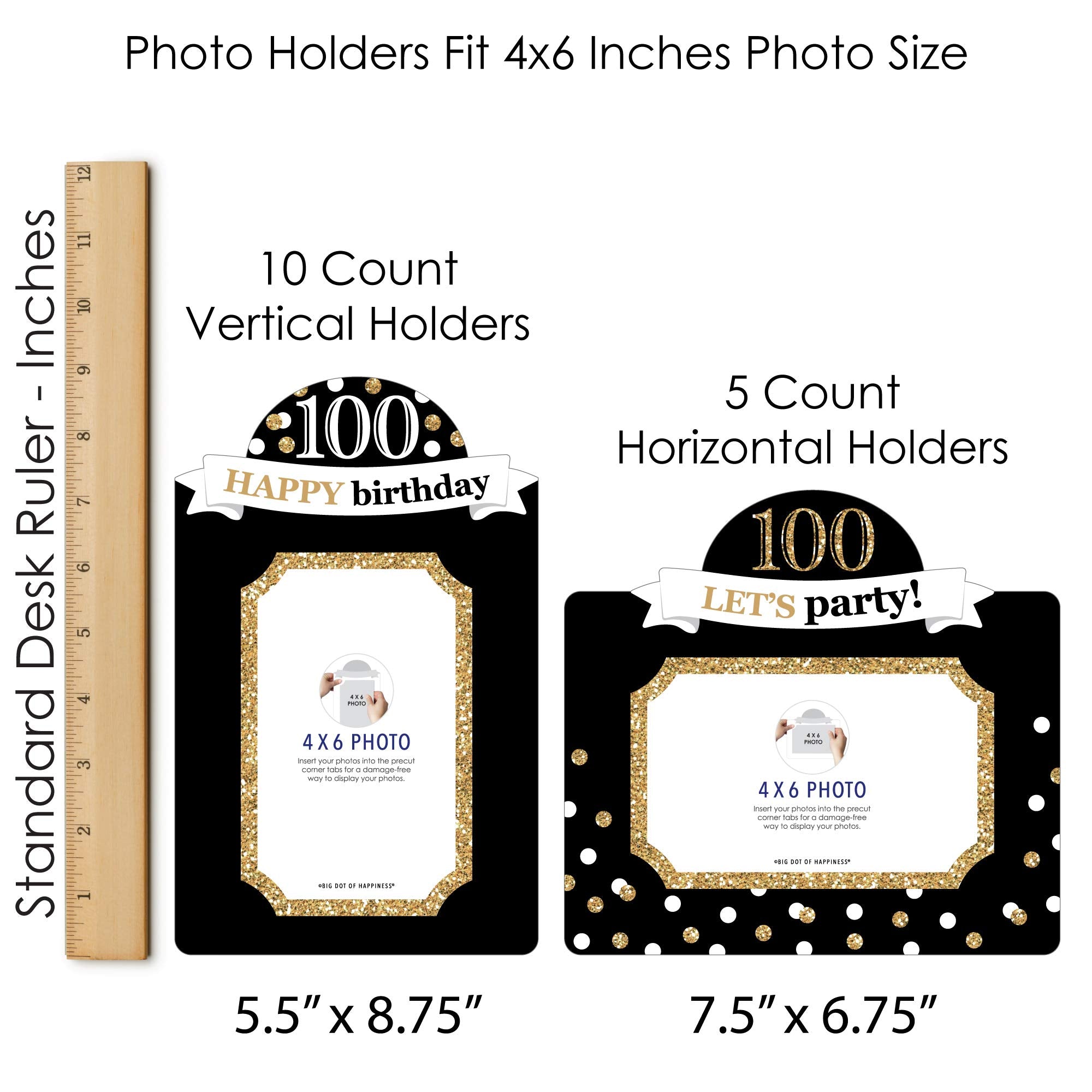 100th Birthday Photo Centerpiece Kit – 15 Gold Double-Sided Photo Holders with Sticks for 4x6 Photos